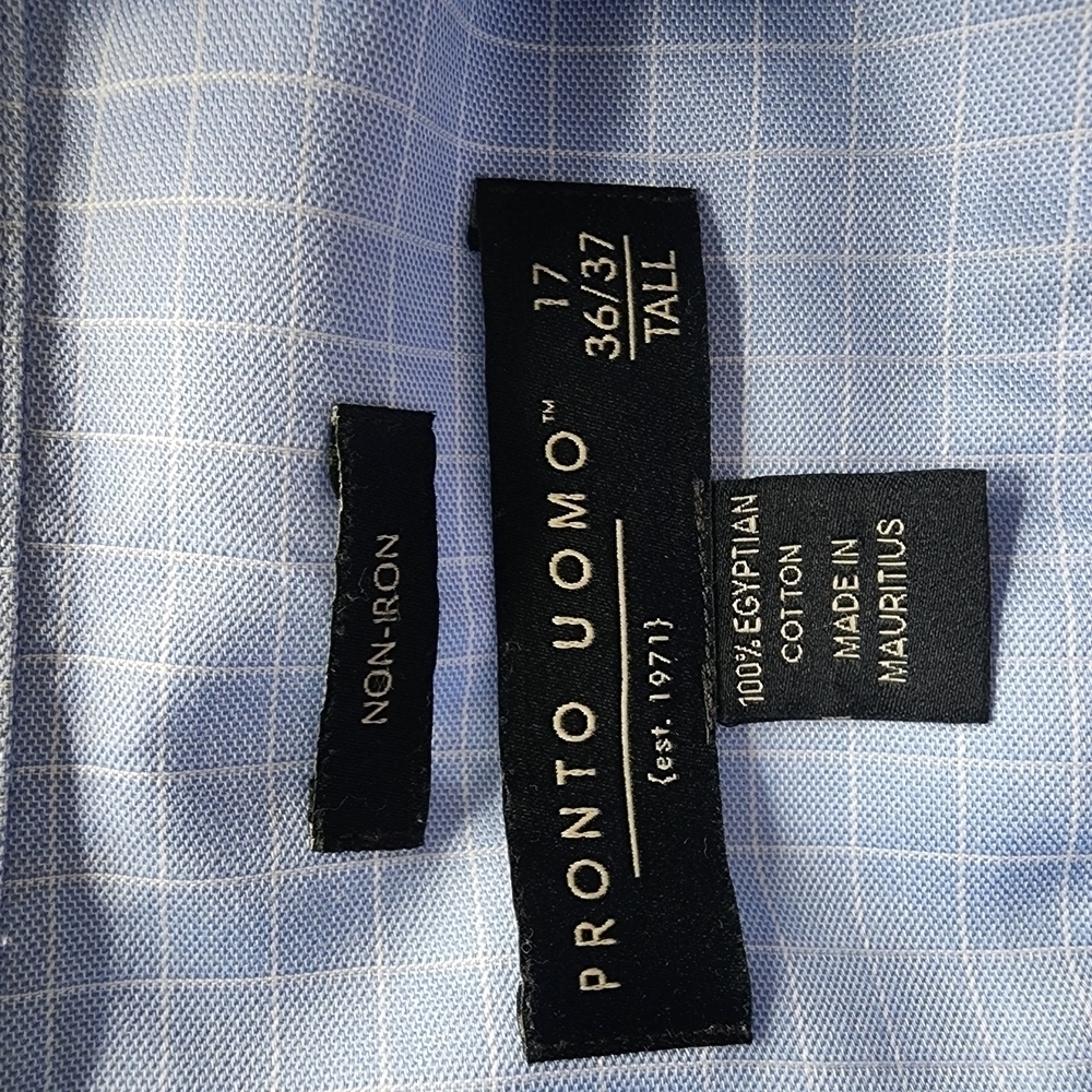 Pronto Uomo Non-Iron Blue Dress Shirt with Point Collar - 17 (36/37) - Picture 5 of 7